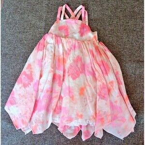 Dress 2T Cynthia Rowley Pink Orange Floral Double Cross Strap Hankerchief Hem